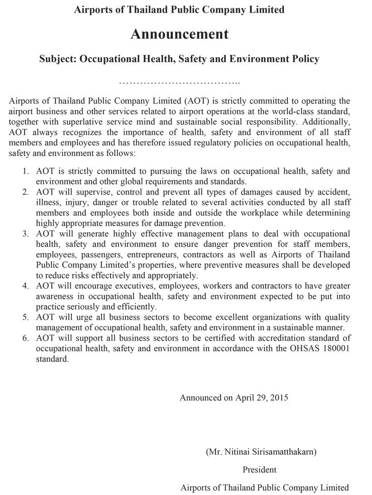 Occupational Health,Sfety and Environment Policy